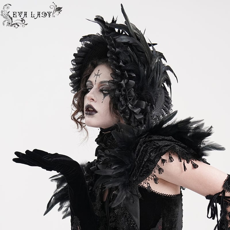 EVA LADY Women's Gothic Mesh Strap Feather Hair Accessories