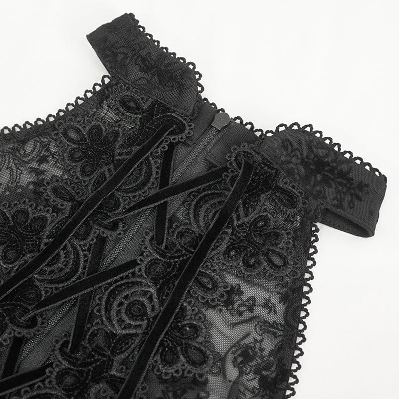 EVA LADY Women's Gothic Off Shoulder Flared Sleeved Mesh Shirt