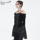 EVA LADY Women's Gothic Off Shoulder Lace Splice Velvet Shirt Black