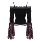 EVA LADY Women's Gothic Off Shoulder Lace Splice Velvet Shirt Red