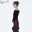 EVA LADY Women's Gothic Off Shoulder Lace Splice Velvet Shirt Red