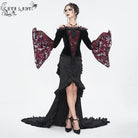 EVA LADY Women's Gothic Off Shoulder Lace Splice Velvet Shirt Red