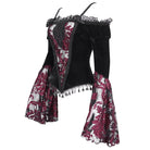 EVA LADY Women's Gothic Off Shoulder Lace Splice Velvet Shirt Red