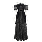 EVA LADY Women's Gothic Off Shoulder Rose Beaded Velvet Black Dress
