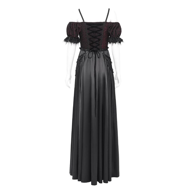 EVA LADY Women's Gothic Off-the-shoulder Lace Splice Prom Dress Red