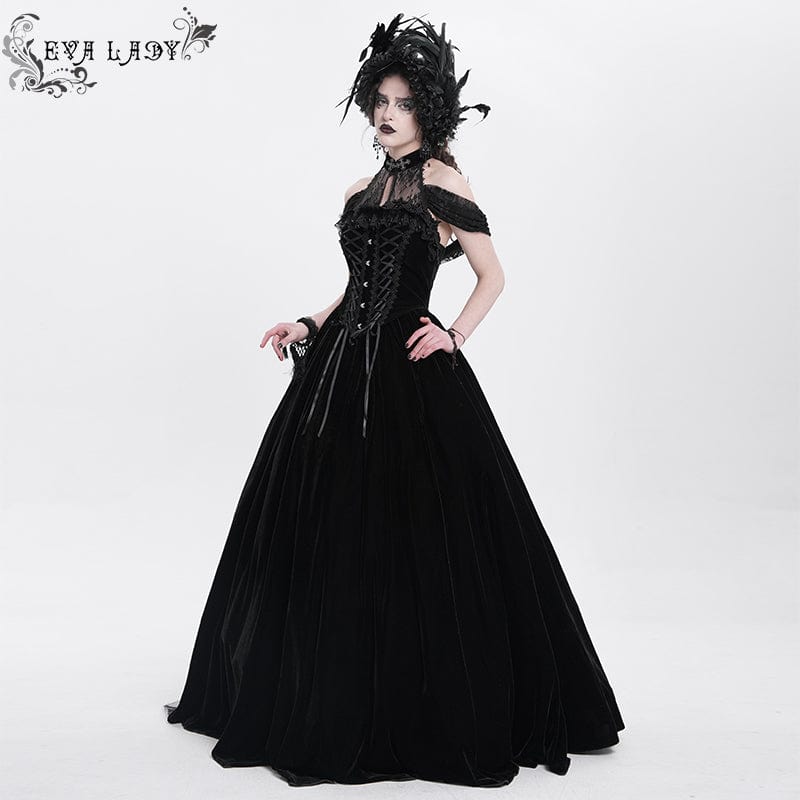 EVA LADY Women's Gothic Off-the-shoulder Lace-up Velvet Gown Dress