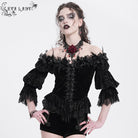 EVA LADY Women's Gothic Off-the-shoulder Ruffled Velvet Shirt Black