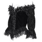 EVA LADY Women's Gothic Off-the-shoulder Ruffled Velvet Shirt Black