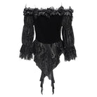 EVA LADY Women's Gothic Off-the-shoulder Ruffled Velvet Shirt Black