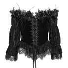 EVA LADY Women's Gothic Off-the-shoulder Ruffled Velvet Shirt Black