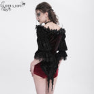 EVA LADY Women's Gothic Off-the-shoulder Ruffled Velvet Shirt Red
