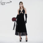 EVA LADY Damen Gothic Tiefer Ausschnitt Schnürung Spitzensaum Slipkleid Schwarz