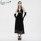 EVA LADY Damen Gothic Tiefer Ausschnitt Schnürung Spitzensaum Slipkleid Schwarz