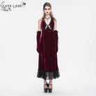EVA LADY Women's Gothic Plunging Lace-up Lace Hem Slip Dress Red