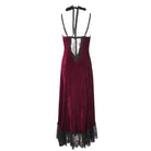 EVA LADY Women's Gothic Plunging Lace-up Lace Hem Slip Dress Red