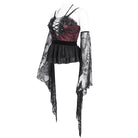 EVA LADY Women's Gothic Plunging Layered Lace Shirt with Oversleeves