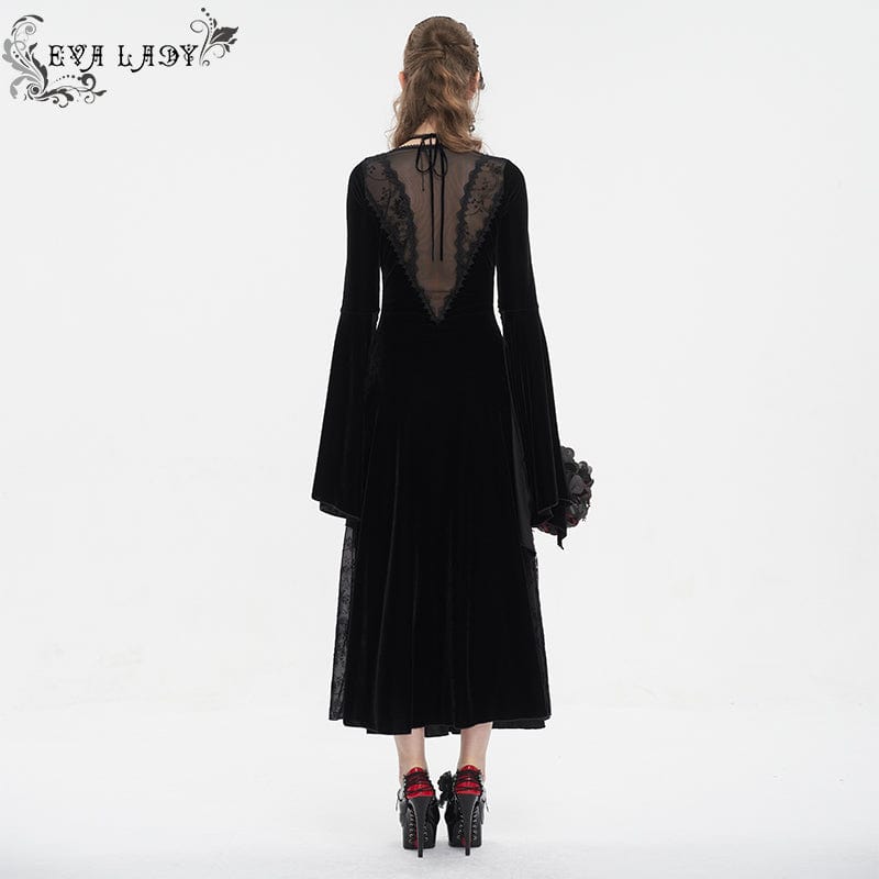 EVA LADY Women's Gothic Plunging Mesh Splice Velvet Dress