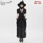 EVA LADY Women's Gothic Plunging Stand Collar Short Sleeved Maxi Dress Black