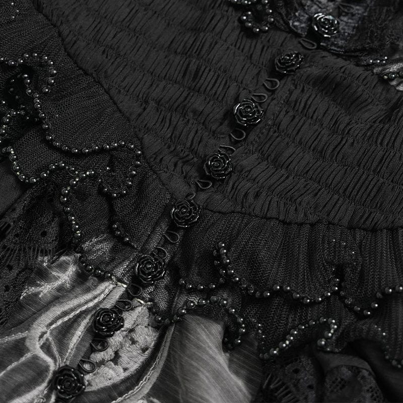 EVA LADY Women's Gothic Plunging Stand Collar Short Sleeved Maxi Dress Black-Grey