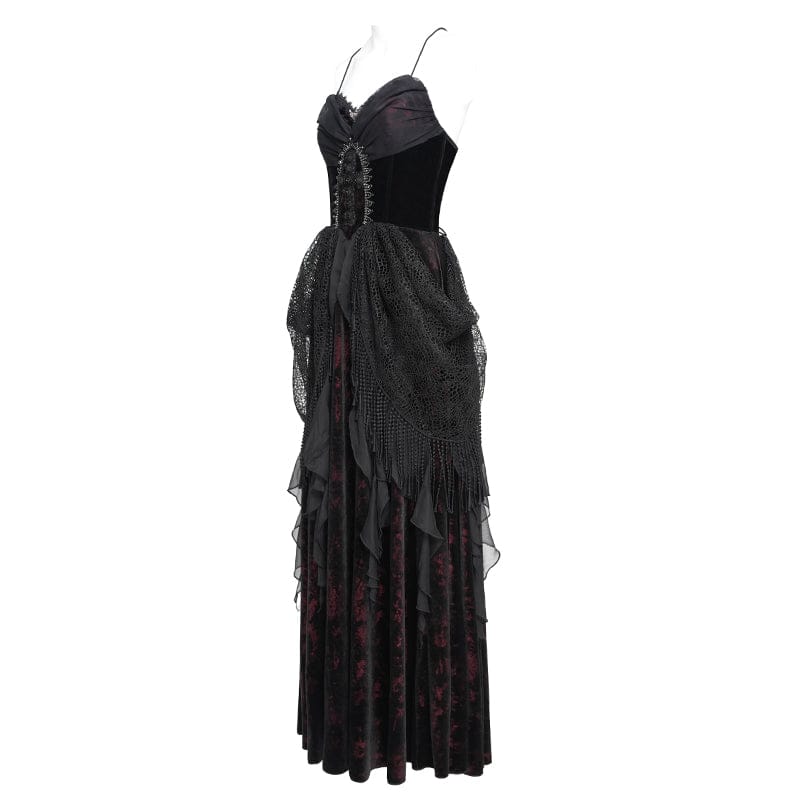 EVA LADY Women's Gothic Printed Tassels Lace-up Slip Dress
