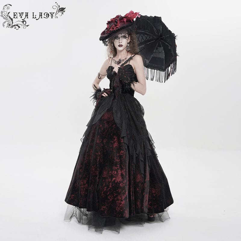 EVA LADY Women's Gothic Printed Tassels Lace-up Slip Dress