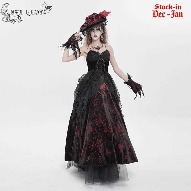 EVA LADY Women's Gothic Printed Tassels Lace-up Slip Dress