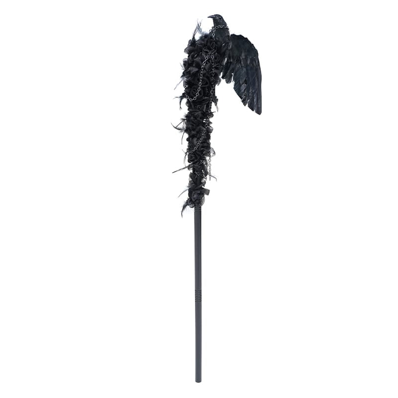 EVA LADY Women's Gothic Raven Cross Rose Chained Staff