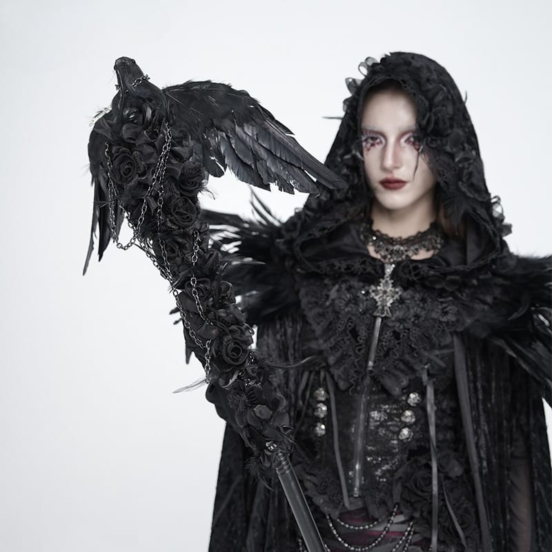 EVA LADY Women's Gothic Raven Cross Rose Chained Staff