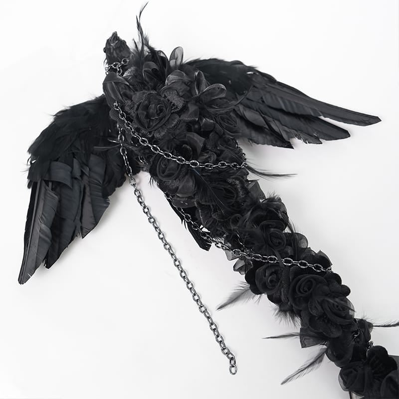 EVA LADY Women's Gothic Raven Cross Rose Chained Staff