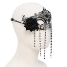 EVA LADY Women's Gothic Rose Beaded Fringe Cutout Mask Black