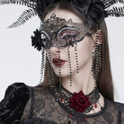EVA LADY Women's Gothic Rose Beaded Fringe Cutout Mask Black