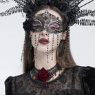 EVA LADY Women's Gothic Rose Beaded Fringe Cutout Mask Black