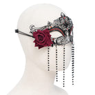 EVA LADY Women's Gothic Rose Beaded Fringe Cutout Mask Black-Red