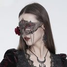 EVA LADY Women's Gothic Rose Beaded Fringe Cutout Mask Black-Red