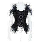EVA LADY Women's Gothic Rose Beaded Tassel Lace Mesh Trim Lace‑up Overbust Corset Black