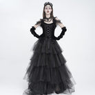 EVA LADY Women's Gothic Rose Beaded Tassel Lace Mesh Trim Lace‑up Overbust Corset Black