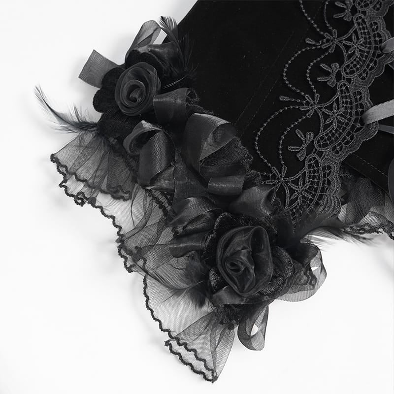 EVA LADY Women's Gothic Rose Beaded Tassel Lace Mesh Trim Lace‑up Overbust Corset Black