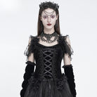 EVA LADY Women's Gothic Rose Beaded Tassel Lace Mesh Trim Lace‑up Overbust Corset Black