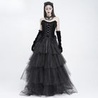 EVA LADY Women's Gothic Rose Beaded Tassel Lace Mesh Trim Lace‑up Overbust Corset Black