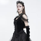EVA LADY Women's Gothic Rose Beaded Tassel Lace Mesh Trim Lace‑up Overbust Corset Black