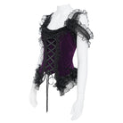 EVA LADY Women's Gothic Rose Beaded Tassel Lace Mesh Trim Lace‑up Overbust Corset Black-Purple