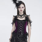 EVA LADY Women's Gothic Rose Beaded Tassel Lace Mesh Trim Lace‑up Overbust Corset Black-Purple