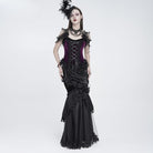 EVA LADY Women's Gothic Rose Beaded Tassel Lace Mesh Trim Lace‑up Overbust Corset Black-Purple