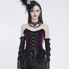EVA LADY Women's Gothic Rose Beaded Tassel Lace Mesh Trim Lace‑up Overbust Corset Black-Purple