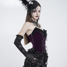 EVA LADY Women's Gothic Rose Beaded Tassel Lace Mesh Trim Lace‑up Overbust Corset Black-Purple