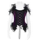EVA LADY Women's Gothic Rose Beaded Tassel Lace Mesh Trim Lace‑up Overbust Corset Black-Purple