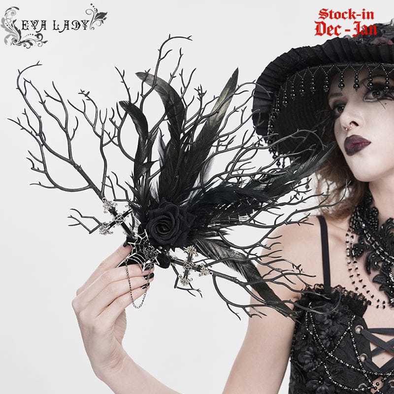 EVA LADY Women's Gothic Rose Feather Dendritic Fan