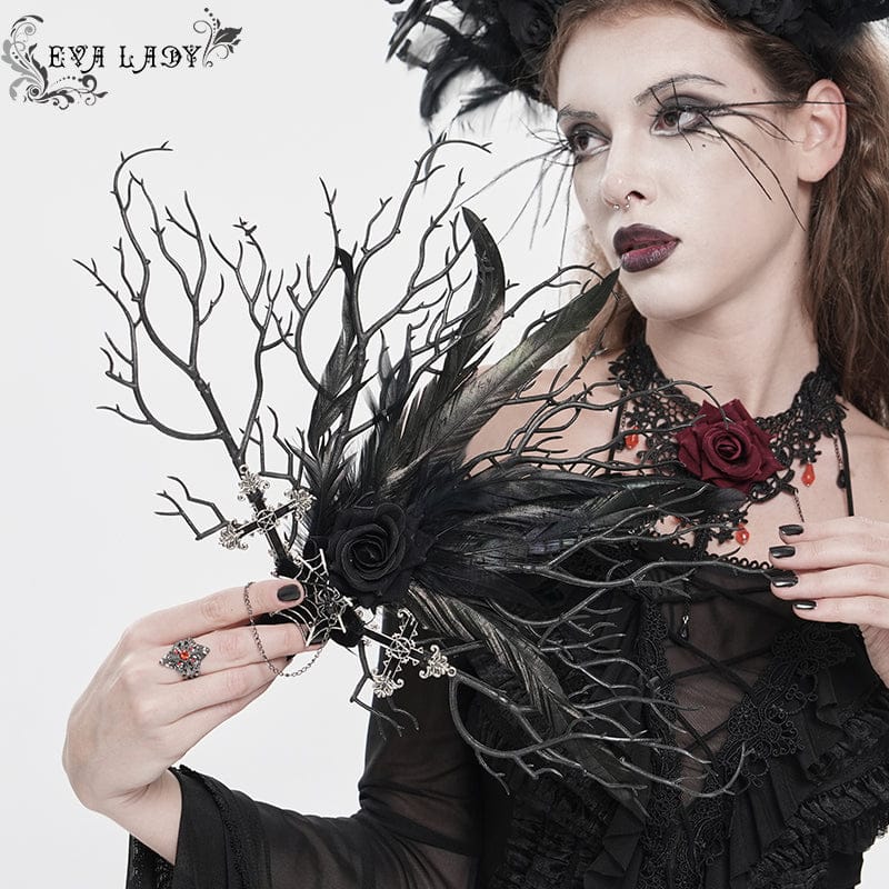 Women's Gothic Rose Feather Dendritic Fan – Punk Design