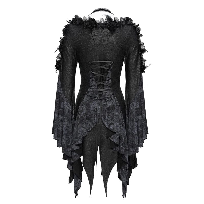 EVA LADY Women's Gothic Rose Feather Printed Long Sleeve Shirt