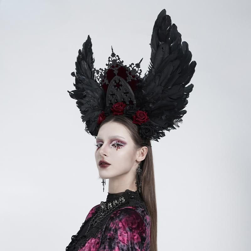 EVA LADY Women's Gothic Rose Feather Wing Headpiece